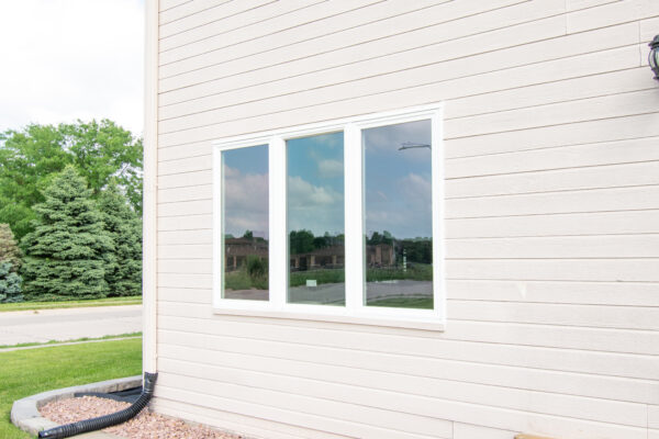 White Pella 3 wide casement window exterior