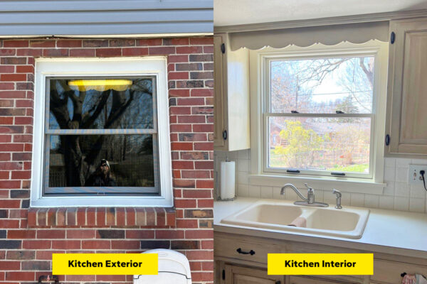 Lifestyle double hung window in kitchen exterior and interior