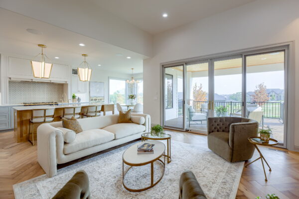 The Normandy Main Living Room with Quad sliding patio door