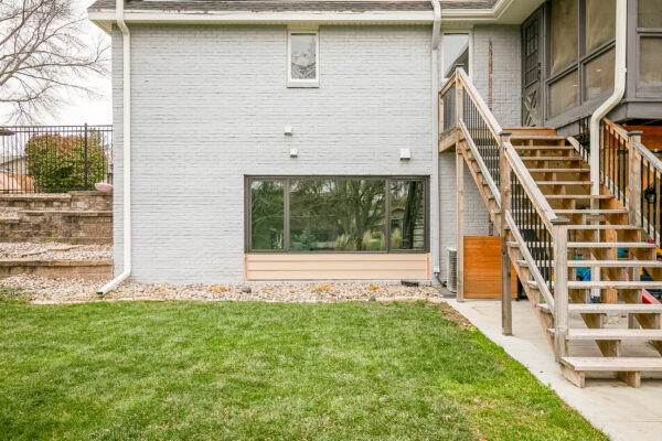 Exterior basement 3 wide Pella windows